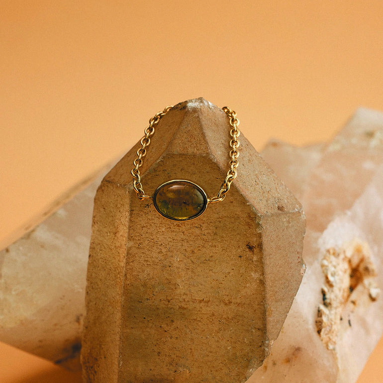 bague chaine lea or 18k pierre tourmaline cabochon