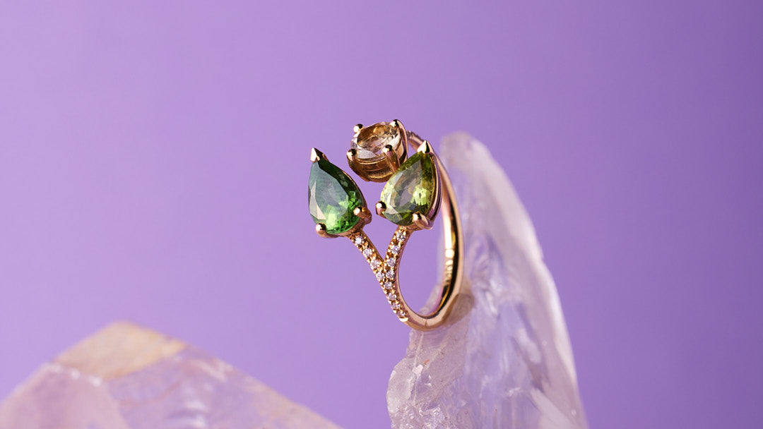 bague laetitia or jaune tourmalines poires diamants 